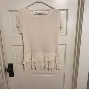 Loft cream ruffle bottom shirt
